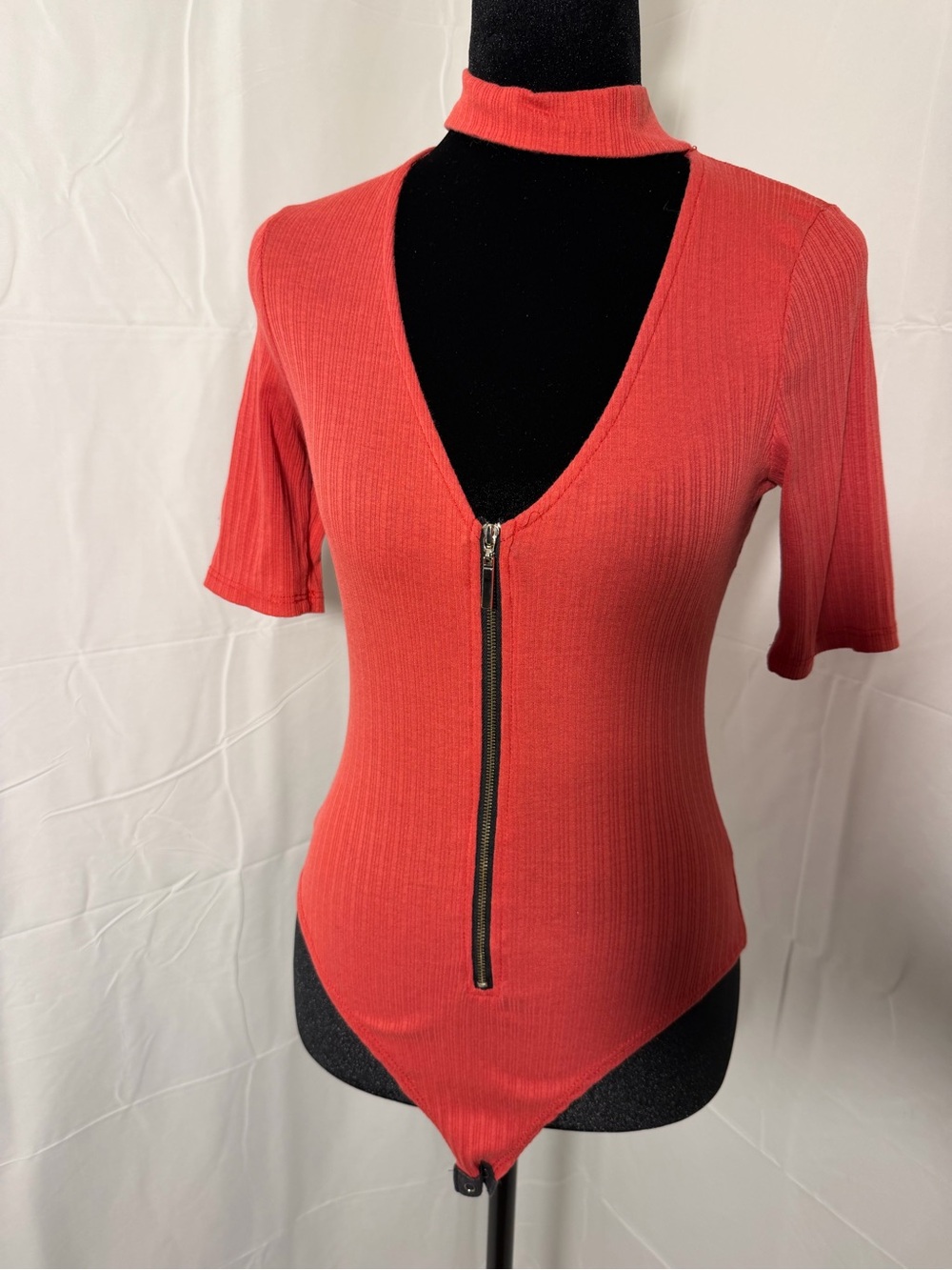 May Pink Ribbed Zip-Front Bodysuit - Picture 2 of 7